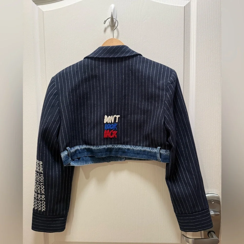 MAXMILA PARIS  Premium Crop Blazer with Embroidered Denim Trim size M NWT - Picture 6 of 8